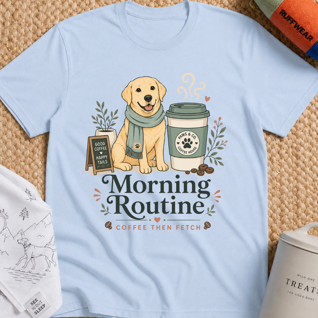 Morning Routine Coffee then Fetch T-Shirt