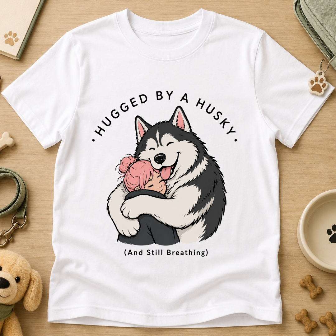 Hugged By A Husky Kids Tee