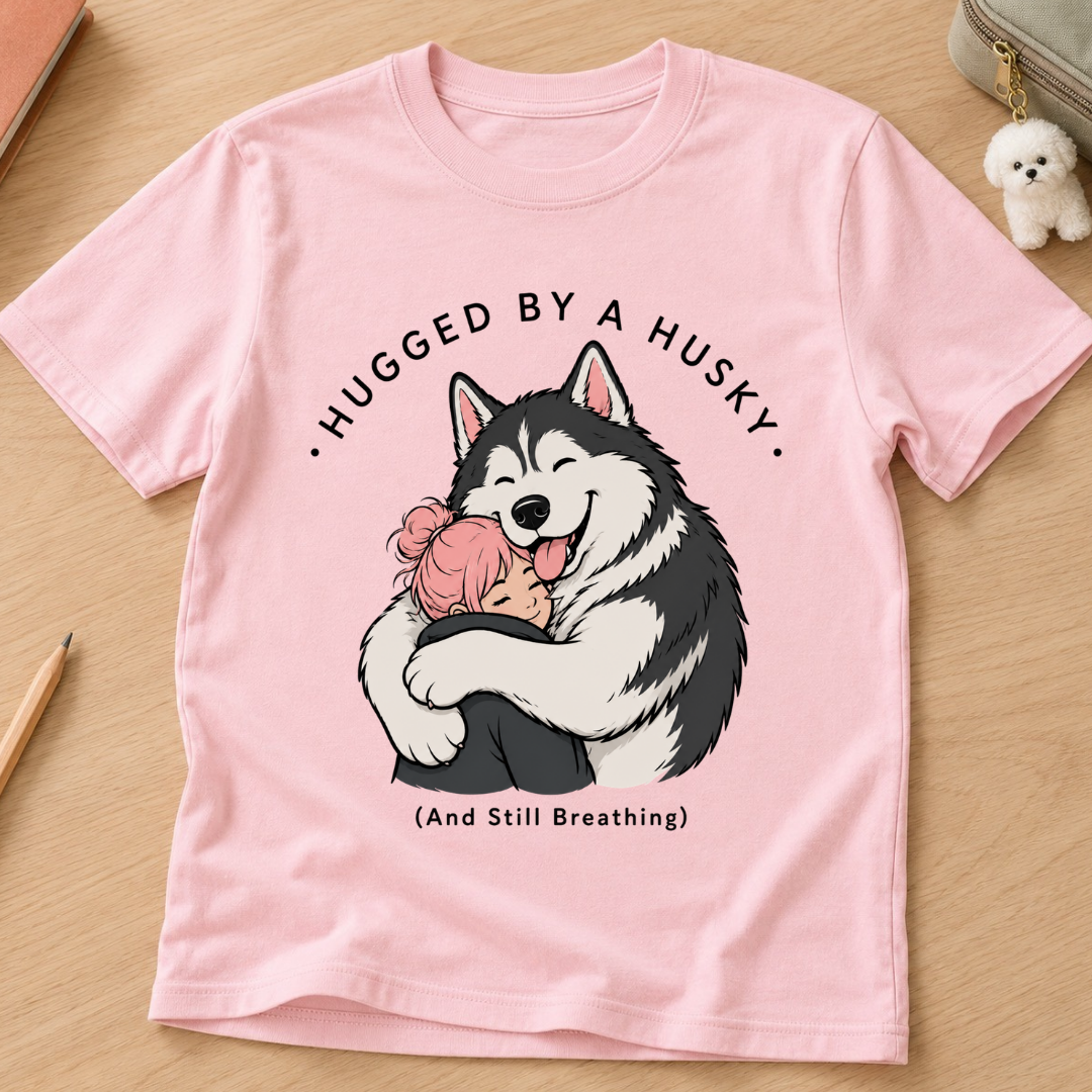 Hugged By A Husky Kids Tee