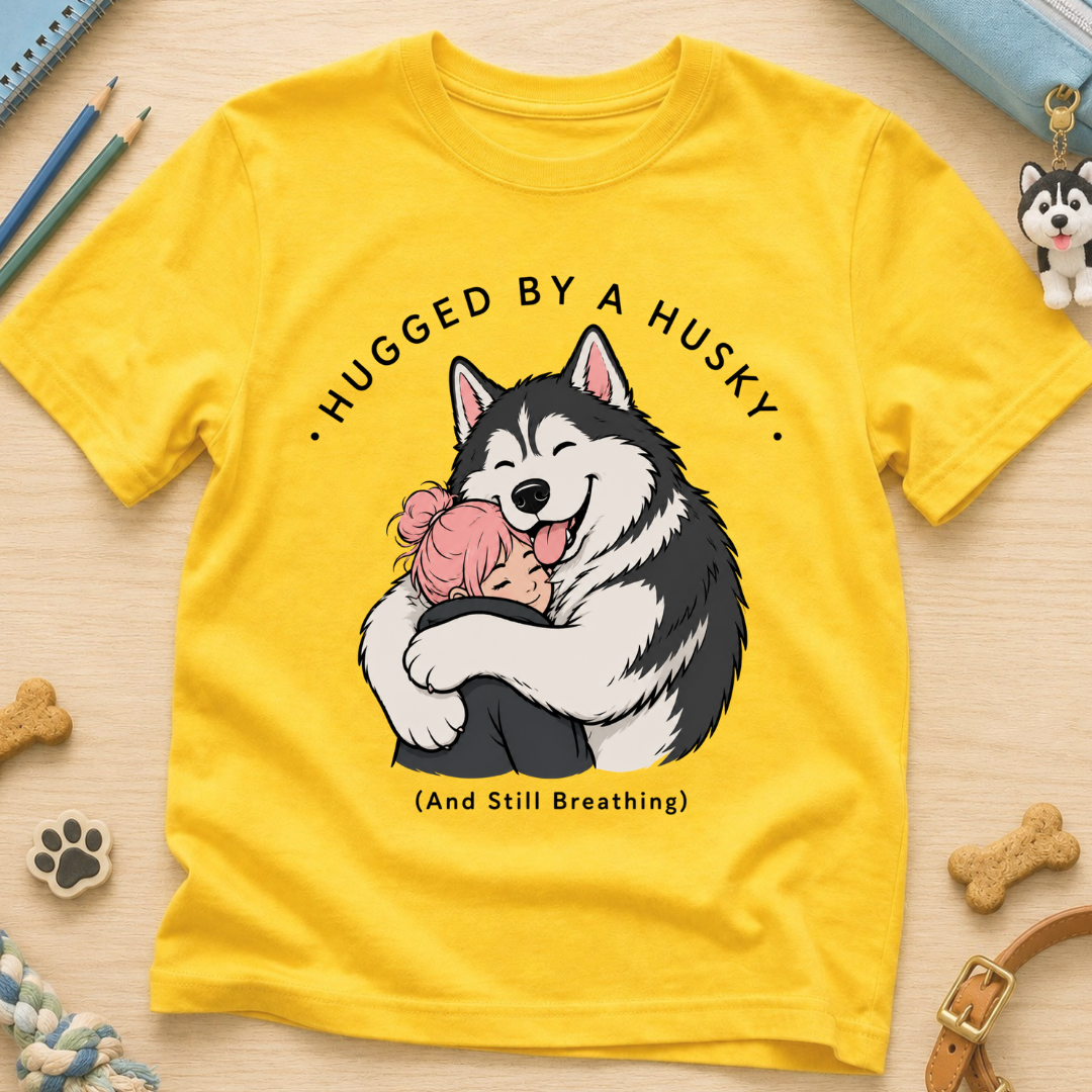 Hugged By A Husky Kids Tee