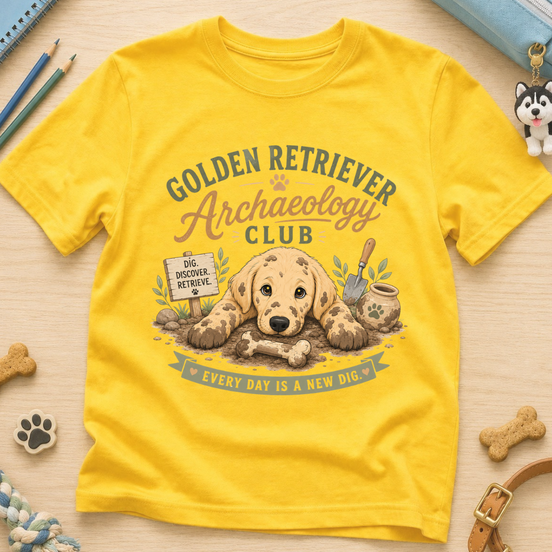 Golden Retriever Archaeology Club Kids Tee