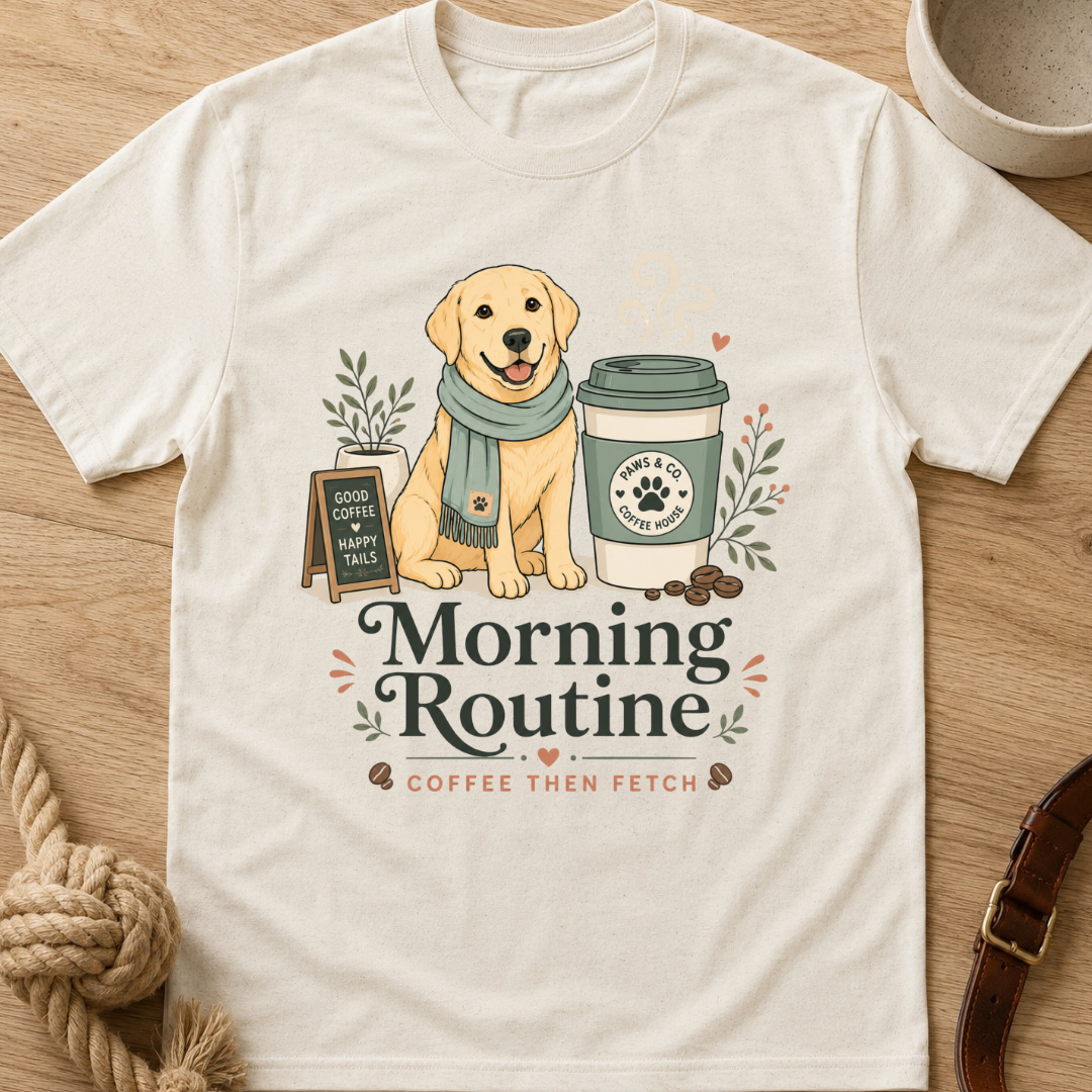 Morning Routine Coffee then Fetch T-Shirt