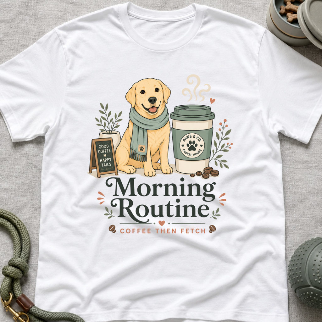 Morning Routine Coffee then Fetch T-Shirt