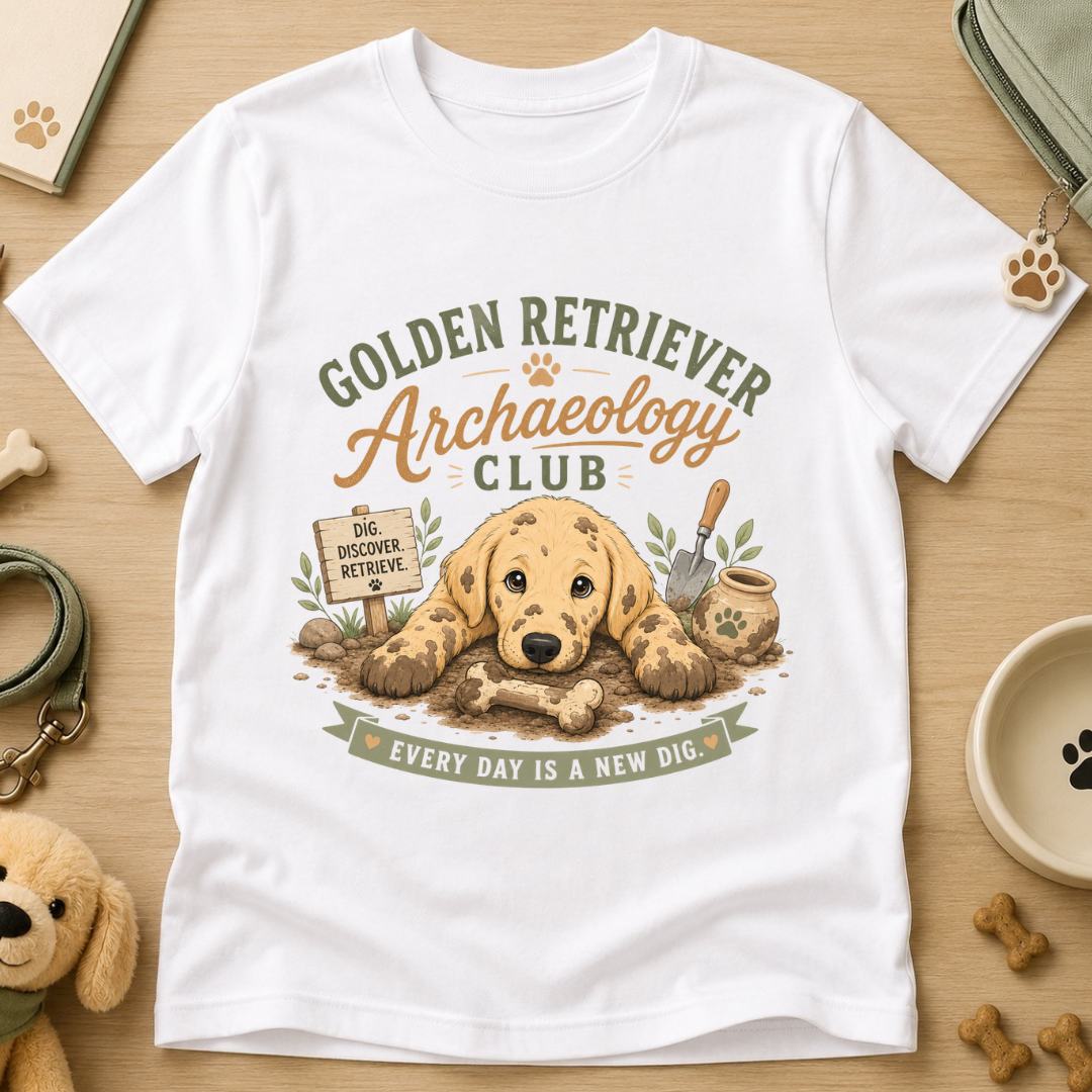 Golden Retriever Archaeology Club Kids Tee