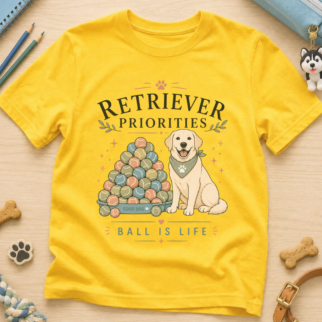 Retriever Priorities Ball is Life Kids Tee