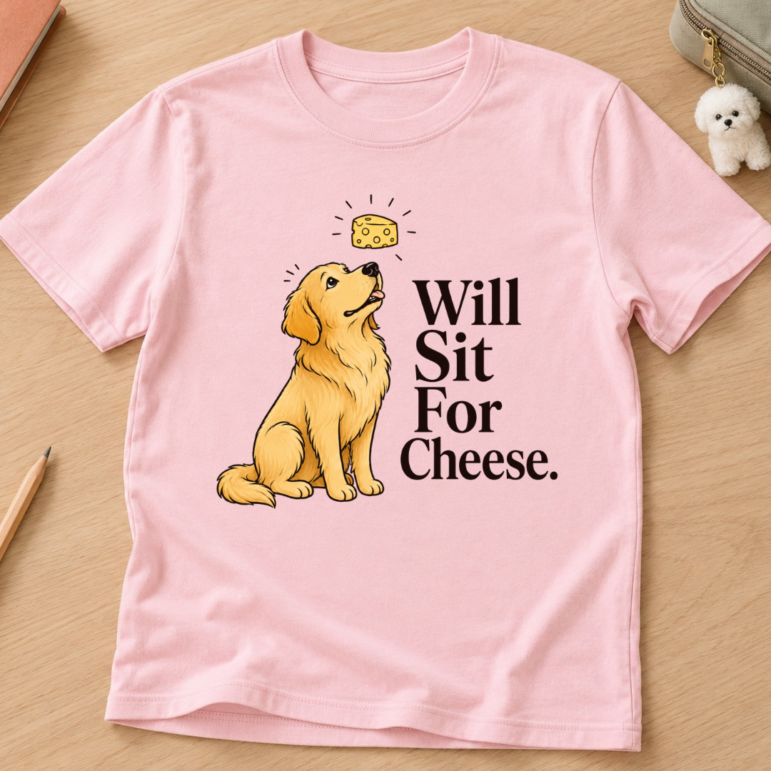 Will Sit For Cheese Kids Tee
